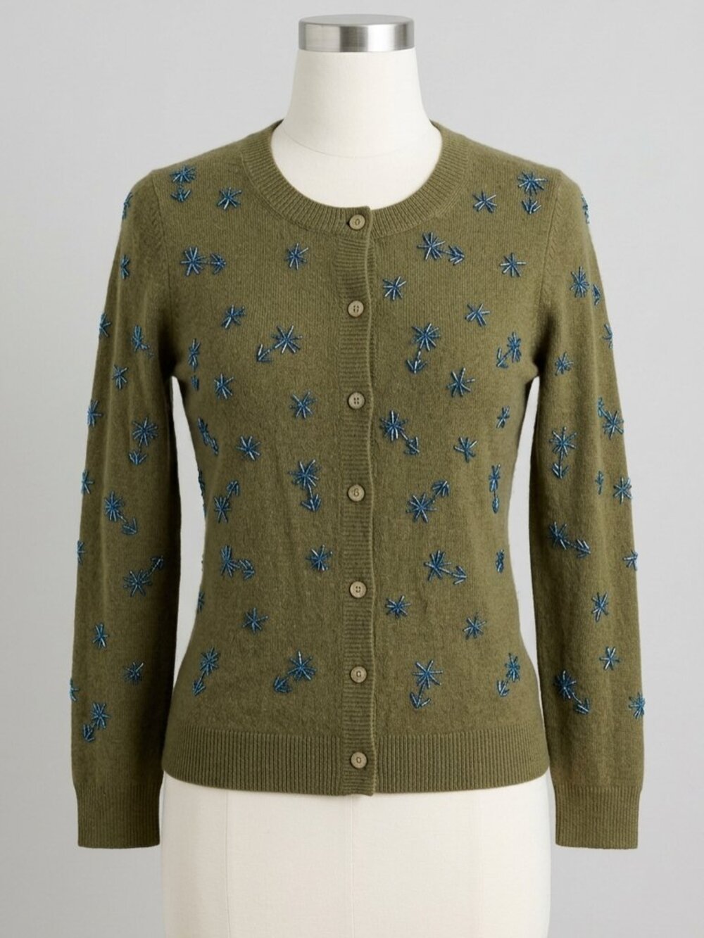 J.Crew Collection Beaded Snowflake Cardigan – NWT – Size XS – Olive